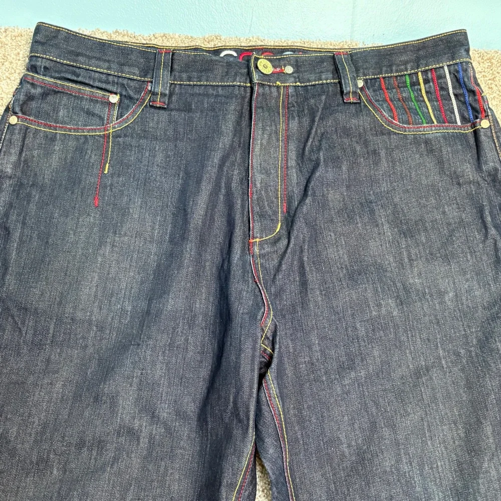 Coogi Jeans Mens Size 40 Embroidered Multi Color Pockets Denim Streetwear Pants